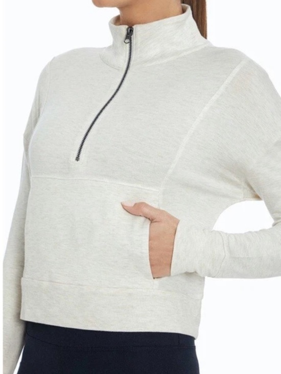 Balance Collection Tops - Balance Collection Julia Cropped Half Zip Pullover Heather Oatmeal French Terry